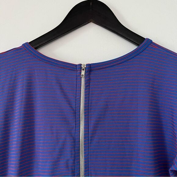 LulaRoe Amelia Red Blue Shimmer Stripe Short Sleeve Fit & Flair Dress - Picture 9 of 12